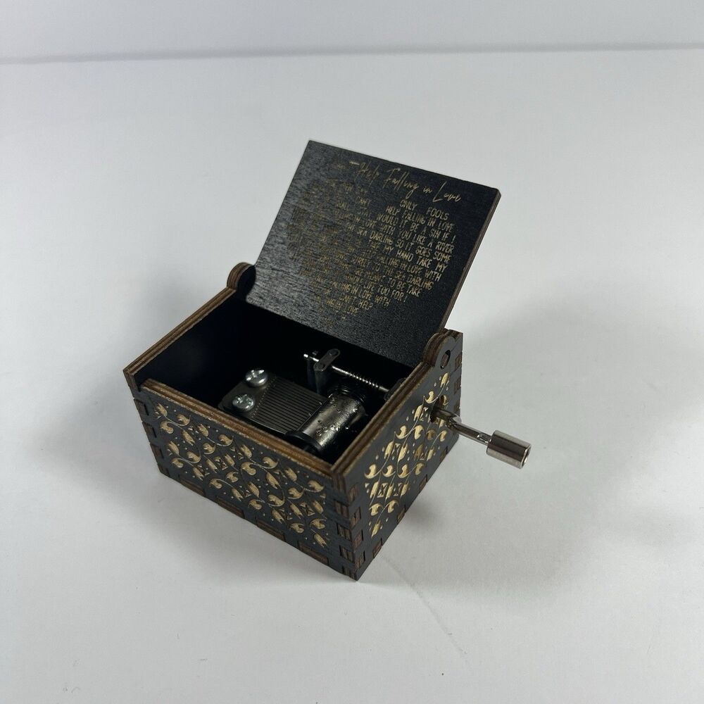 Can't Help Falling in Love Music Box, Wooden Hand Crank Musical Box, Engraved